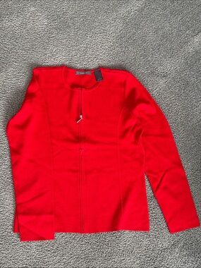 Silk Blend Liz Claiborne Red Zip-Up Long Sleeve Knit Cardigan/Top. Size M
